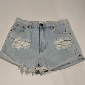 ONE Teaspoon Sz‎ 28 Outlaws Low Waist Curved Raw Hem Jean Shorts